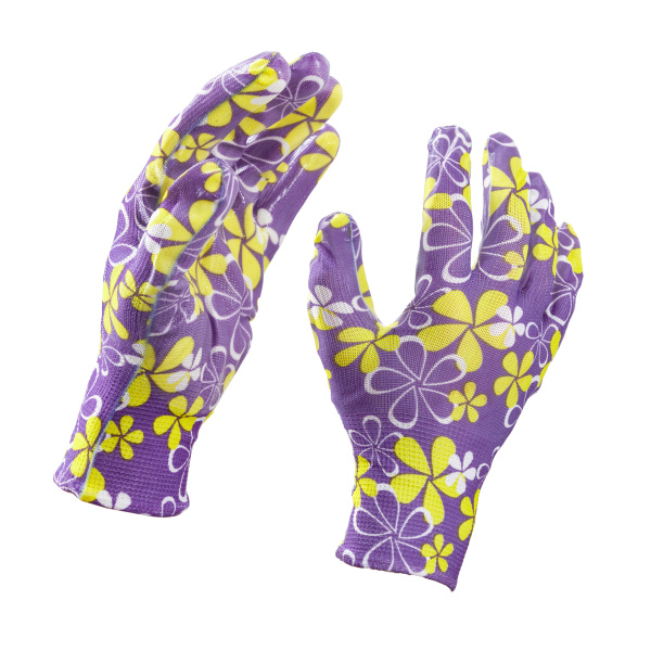 Перчатки нейлон, садовые нитриловый облив L