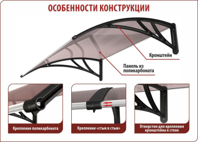 Козырек FARACS коричневый 1500 (Кроншт. Коричневый - Поликарбонат Бронза)