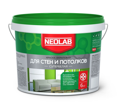 Краска для стен и потолков влагостойкая акриловая супербелая 6 кг NEOLAB