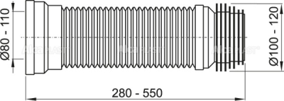 Труба гибкая фановая для выпуска унитаза от 280 до 550 мм.арт.A97  ALCA PLAST