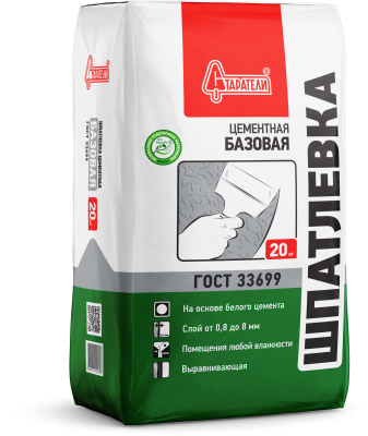 Шпатлевка БАЗОВАЯ БЕЛАЯ (св.беж) цементная для внутр. работ 0,8 - 8мм, 20кг Старатели НЕКОНДИЦИЯ